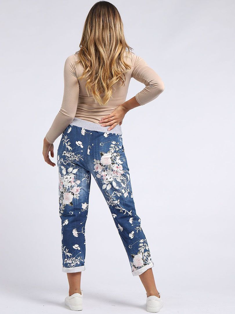 Denver Floral Dark Blue Trousers Size 14-18 image 2